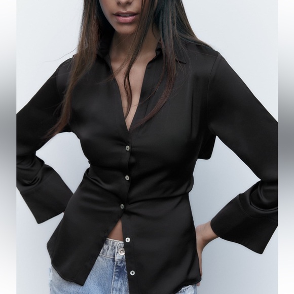Zara button up satin open back blouse - Picture 5 of 8